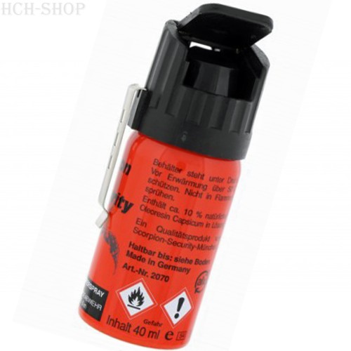 Preview: Scorpion Pfefferspray 40 ml Weitstrahl mit Federdeckelkappe bis zu 6 m