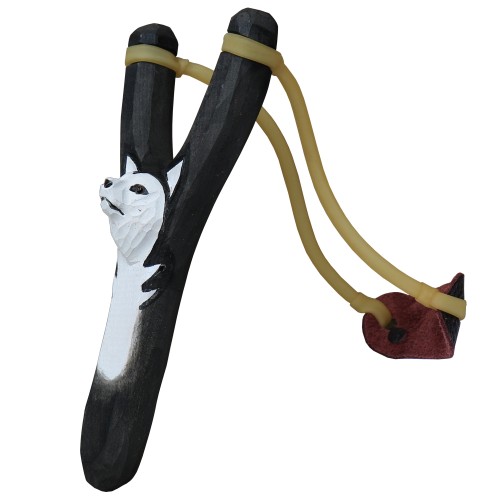 Preview: Small wood slingshot with motif, slingshot wolf, Zwille