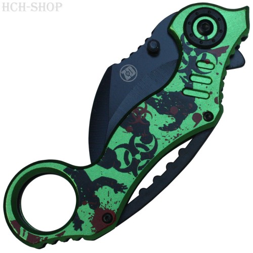 Zombie Dead Karambit Taschenmesser federunterstützt grün/rot
