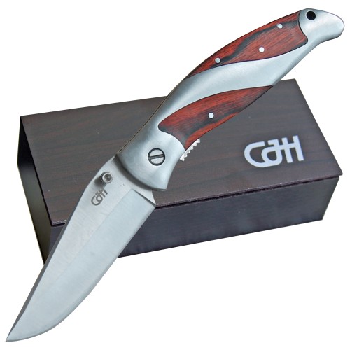 Taschenmesser Einhand mit Pakkaholz ​Schalen inkl. Holzschatulle