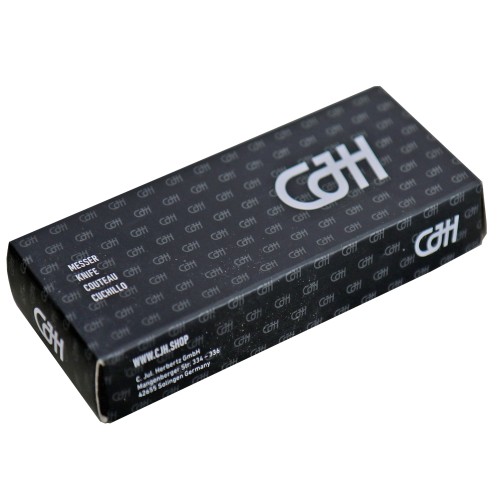 CJH, Zweihandmesser, Edelstahlbeschläge mit Lasergravur, Pakkaholz