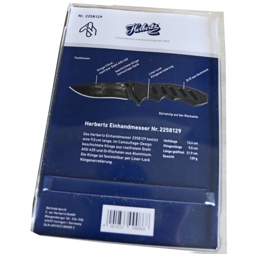 Herbertz One-Hand Knife, Aluminum Handle, Blister Pack