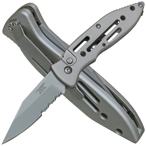 Herbertz Switchblade Knife with Safety Catch, Partial Serration, Silver