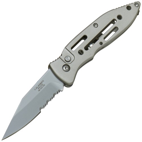 Herbertz Switchblade Knife with Safety Catch, Partial Serration, Silver