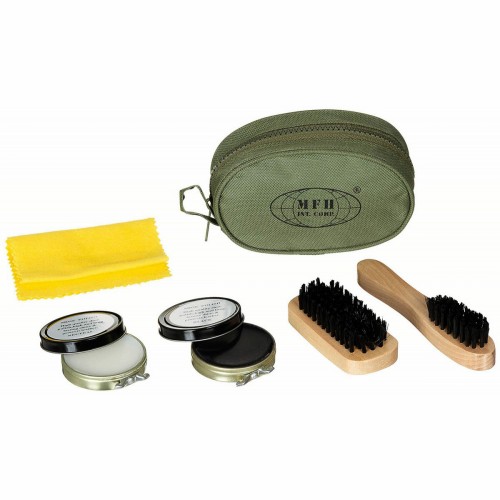 MFH kleines Schuhputzset, 2 Schuhcremes, 2 Bürsten, 1 Tuch, 1 Täschchen