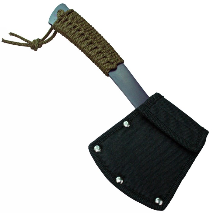 MP9, small all-purpose hatchet, complete with nylon sheath, velcro closure and belt loop