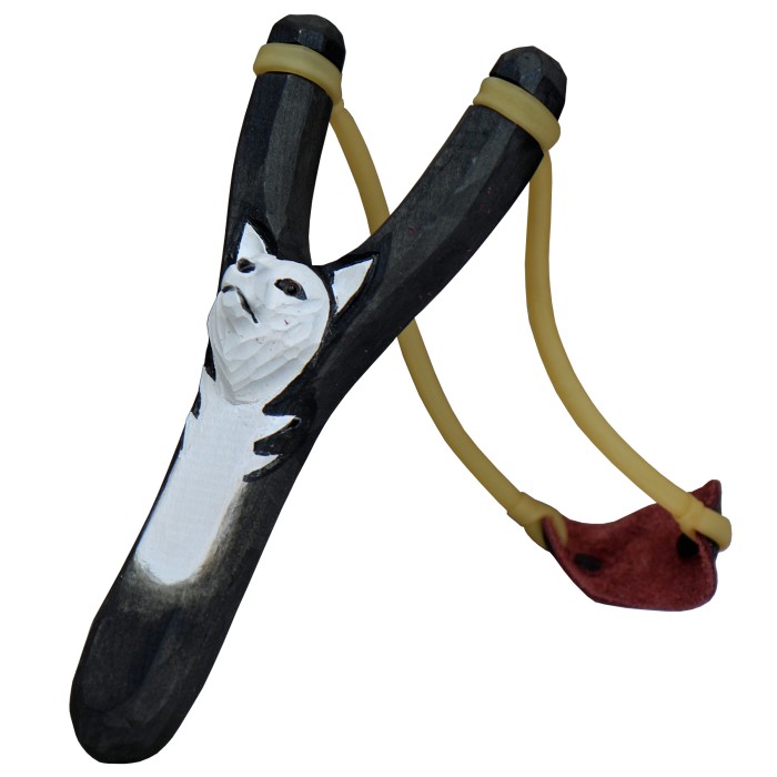 Small wood slingshot with motif, slingshot wolf, Zwille