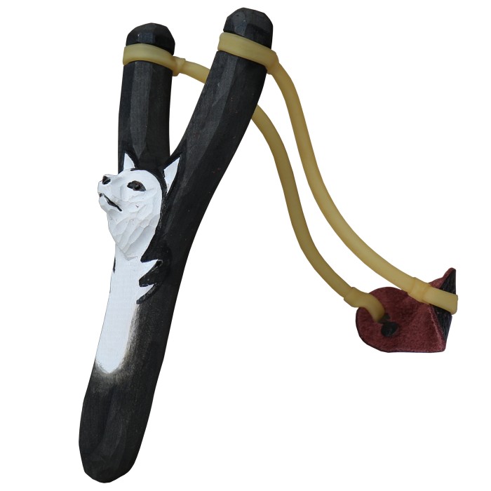 Small wood slingshot with motif, slingshot wolf, Zwille