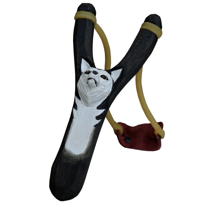 Small wood slingshot with motif, slingshot wolf, Zwille
