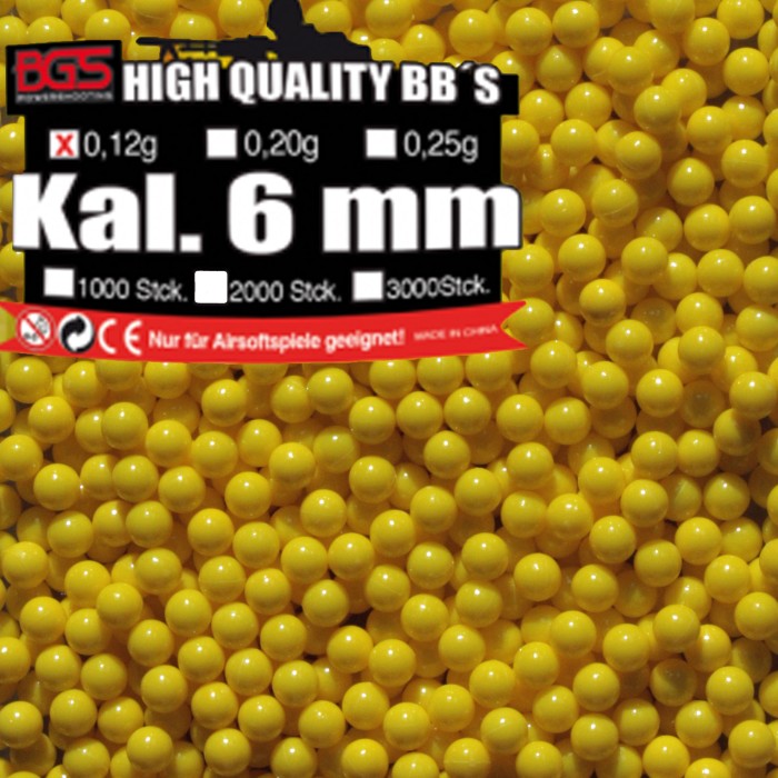 BGS Yellow airsoft bullets ammunition in the 1000 bag 0,12g