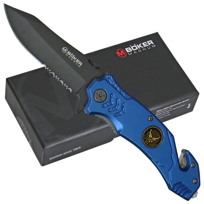 Magnum, Rettungsmesser, Rescue, Teilwelle, Linerlock, Clip, blau