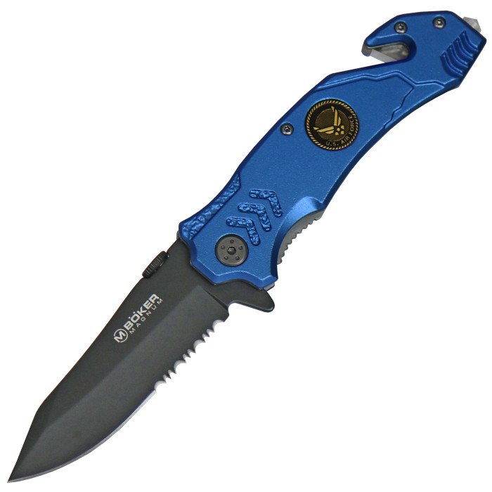 Magnum, Rettungsmesser, Rescue, Teilwelle, Linerlock, Clip, blau