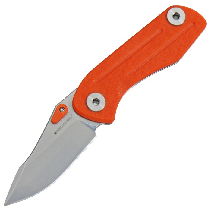 Real Steel, pocket knife, orange, G10 scales, framelock, thumb pin, clip
