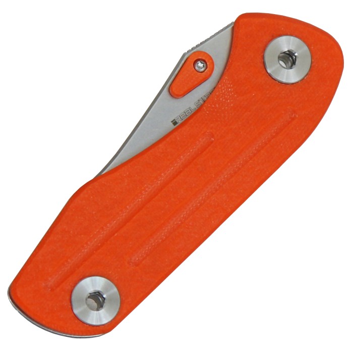 Real Steel, pocket knife, orange, G10 scales, framelock, thumb pin, clip