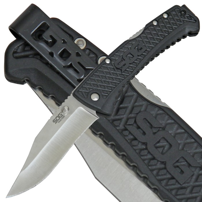SOG, pocket knife, one-handed, GRN scales, clip, backlock, thumb stud