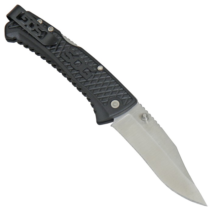 SOG, pocket knife, one-handed, GRN scales, clip, backlock, thumb stud