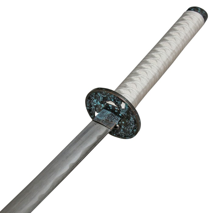 Katana White Dragon, wooden handle traditionally wrapped with white ribbon