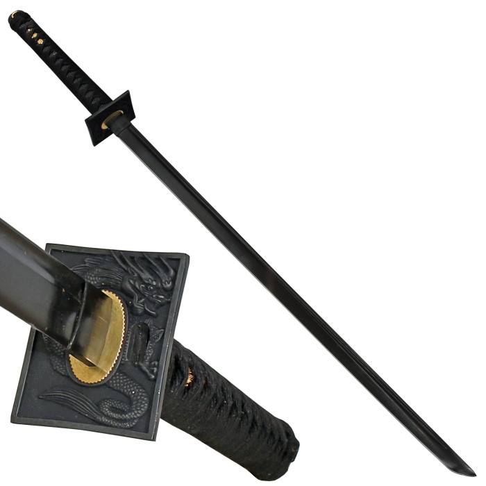 ninja sword with forged blade and wooden scabbard