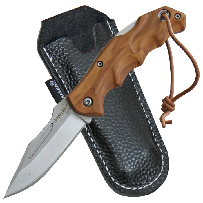 Haller Select, pocket knife, olive wood, leather case, gift box