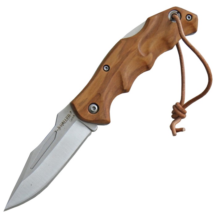 Haller Select, pocket knife, olive wood, leather case, gift box