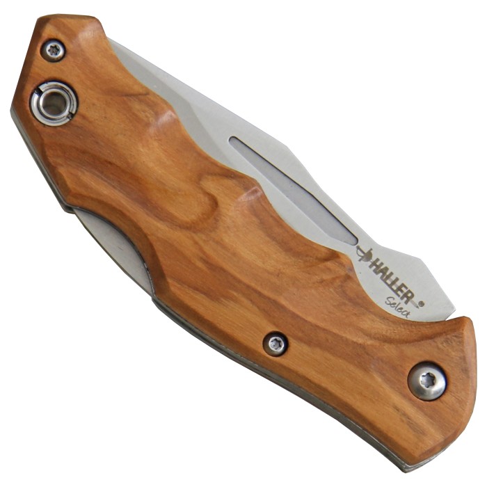 Haller Select, pocket knife, olive wood, leather case, gift box