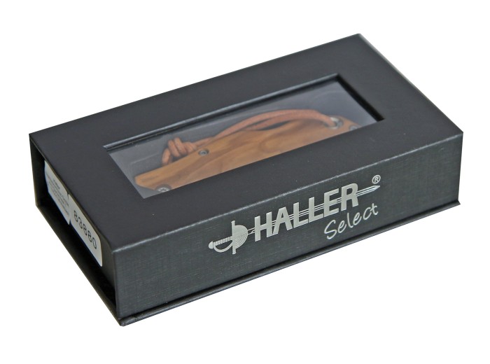 Haller Select, pocket knife, olive wood, leather case, gift box