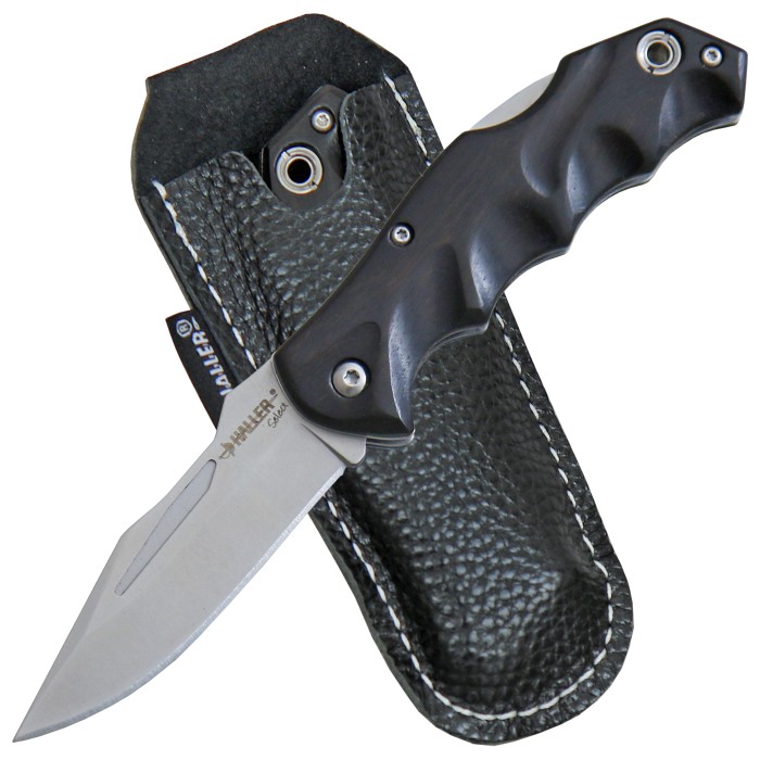 Haller Select, pocket knife, ebony, leather case, gift box