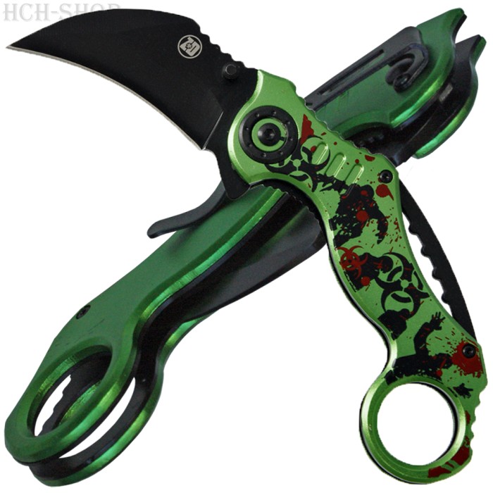 Zombie Dead Karambit Taschenmesser federunterstützt grün/rot