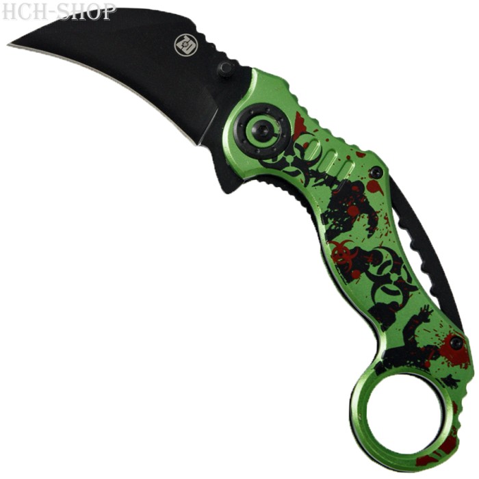 Zombie Dead Karambit Taschenmesser federunterstützt grün/rot