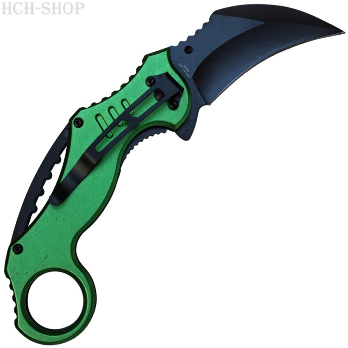 Zombie Dead Karambit Taschenmesser federunterstützt grün/rot