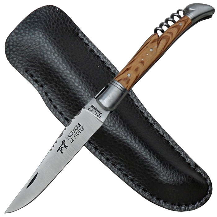 Coutellerie Le Fidele, Laguiole pocket knife, with corkscrew, leather case,