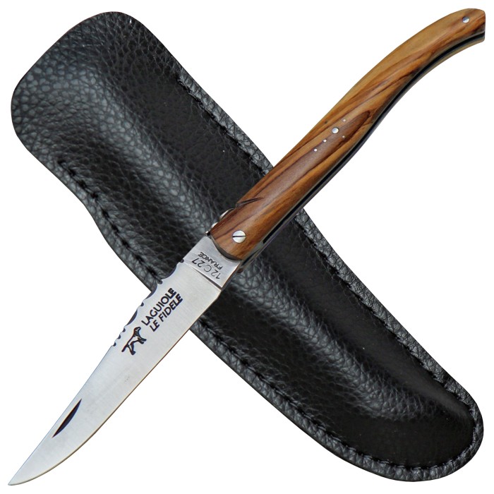 Coutellerie Le Fidele, Laguiole Pocket Knife, Olive Wood, Leather Case