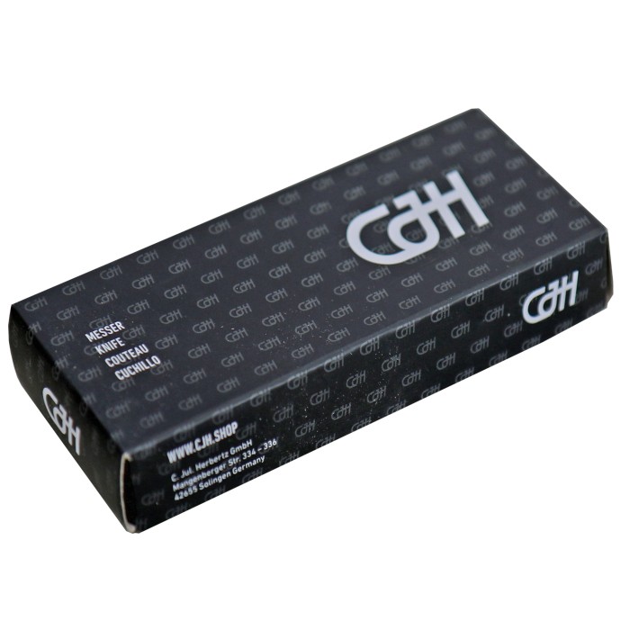 CJH, Zweihandmesser, Edelstahlbeschläge mit Lasergravur, Pakkaholz