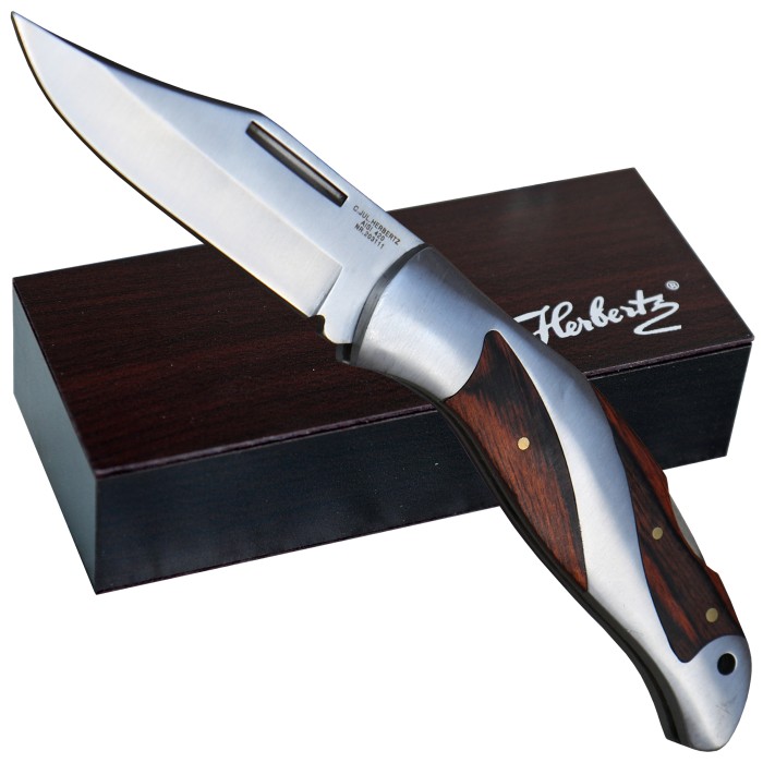 Herbertz Taschenmesser, Pakkaholz, Back Lock,  Holzschatulle