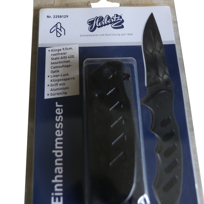 Herbertz One-Hand Knife, Aluminum Handle, Blister Pack