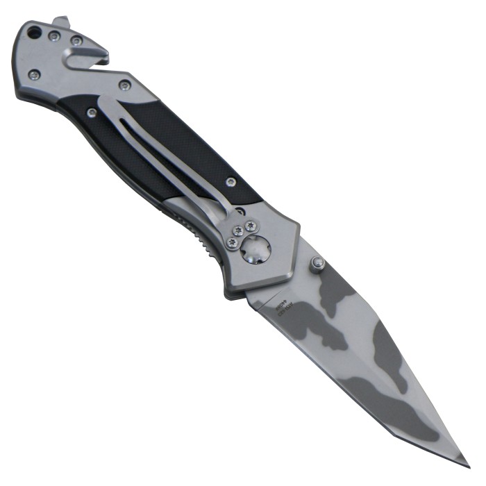 CJH Rettungsmesser, Einhandmesser, Camo Klinge, G10 Schalen