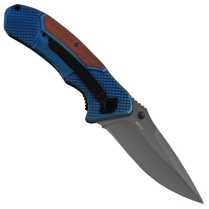 Herbertz, Taschenmesser, blau mit Pakkaholz, Einhand, Linerlock, Clip