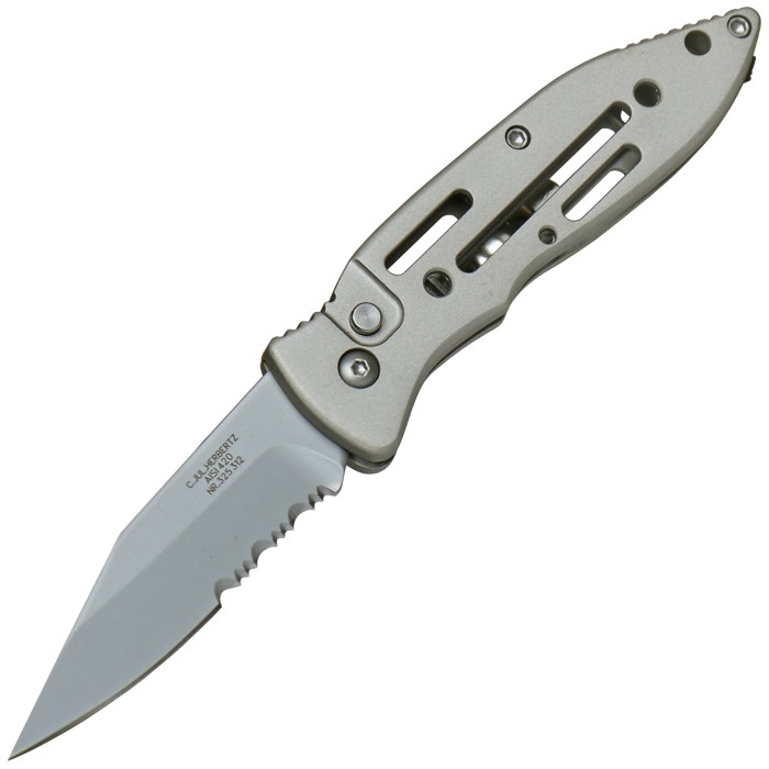 Herbertz Switchblade Knife with Safety Catch, Partial Serration, Silver