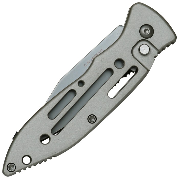 Herbertz Switchblade Knife with Safety Catch, Partial Serration, Silver