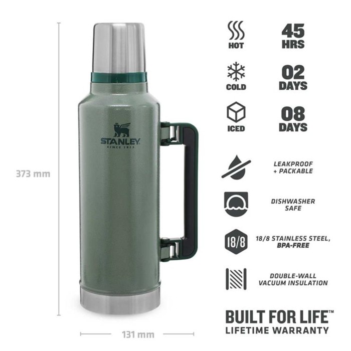 Stanley, Classic Vakuum Flasche, doppelwandig, Griff, Trinkbecher, 1,9 L