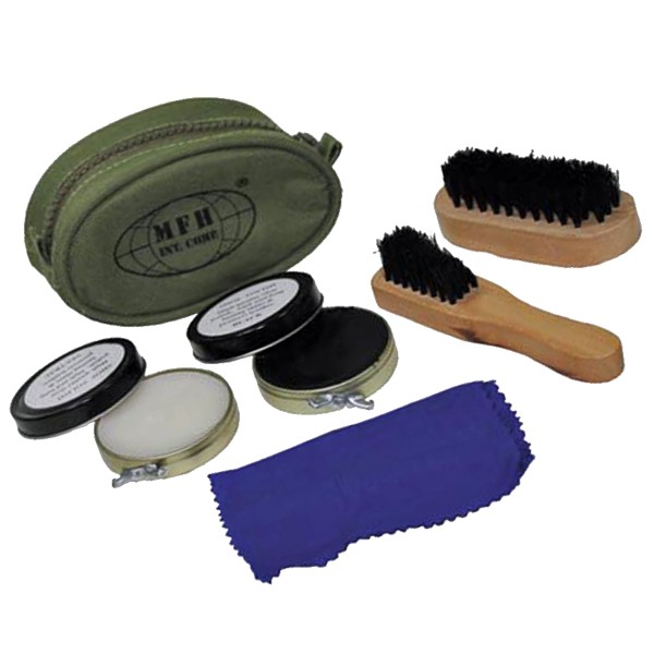 MFH kleines Schuhputzset, 2 Schuhcremes, 2 Bürsten, 1 Tuch, 1 Täschchen