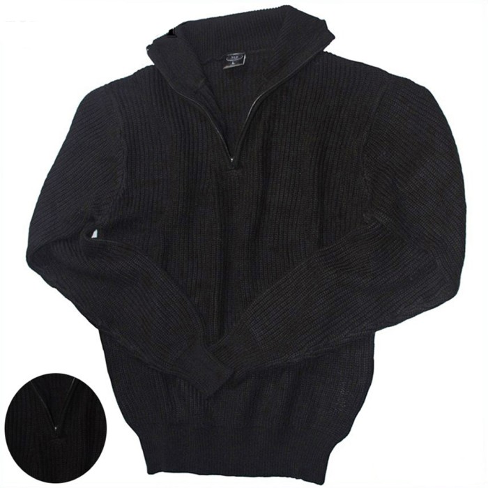 MFH Pullover, Troyer langarm, schwarz, mit Reißverschluß