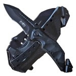 BlackField Rescue pocket knife "Shark" black spring-loaded with belt clip